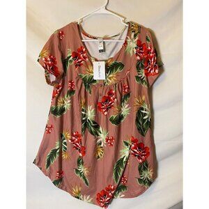 New NWT Beauhuty Floral Pink Top Shirt Blouse Short Sleeve So Sweet Large L